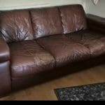 Brown leather DFS 3 seater sofa couch settee with removable arms