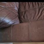 Brown leather DFS 3 seater sofa couch settee with removable arms