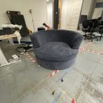 SWIVEL - Blue velvet large ottoman love chair + a footstool