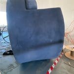 SWIVEL - Blue velvet large ottoman love chair + a footstool