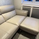 DFS Three seater + footstool - leather two tone