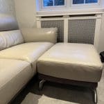 DFS Three seater + footstool - leather two tone