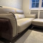 DFS Three seater + footstool - leather two tone