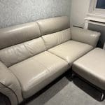 DFS Three seater + footstool - leather two tone