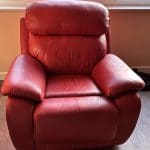 DFS Red Leather Curved Recliner 4 + 1 sofa set and foot stool