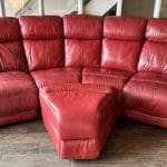 DFS Red Leather Curved Recliner 4 + 1 sofa set and foot stool