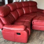 DFS Red Leather Curved Recliner 4 + 1 sofa set and foot stool