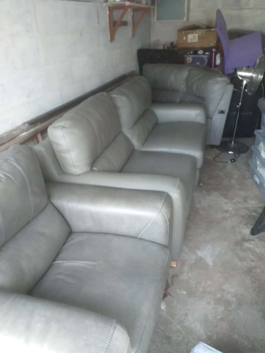 Grey leather corner unit and electric recliner chair