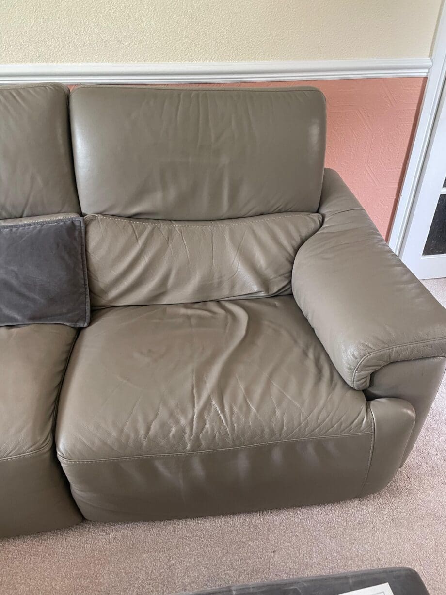 Leather Grey Right-Hand Facing Sofa, with Powered Recline, Lumbar and Headrest + Free Extras