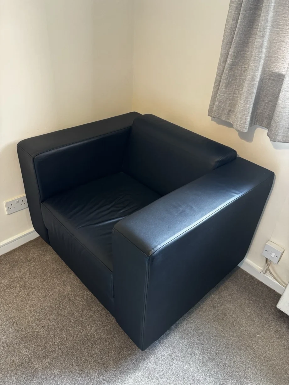 Pair of Modern Black Leather Armchairs