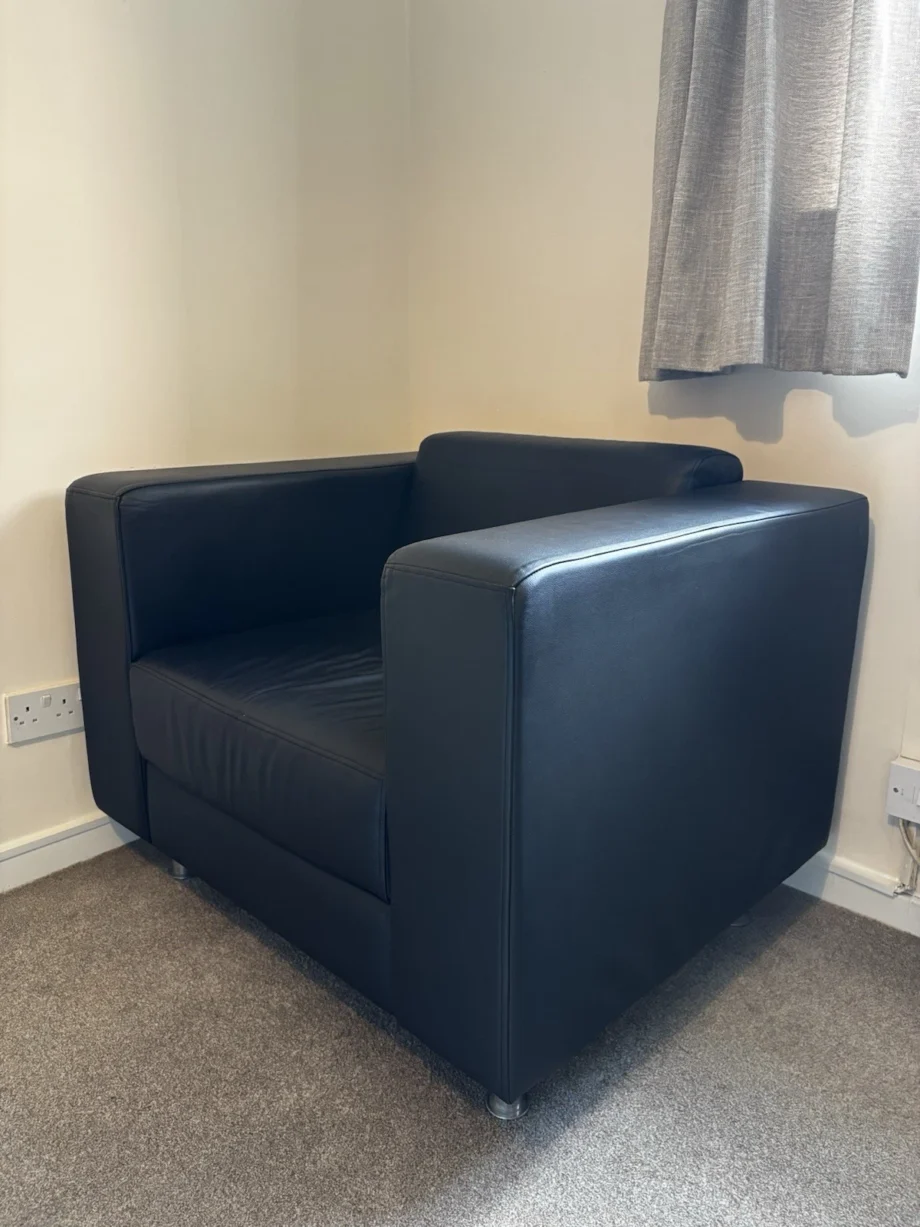 Pair of Modern Black Leather Armchairs