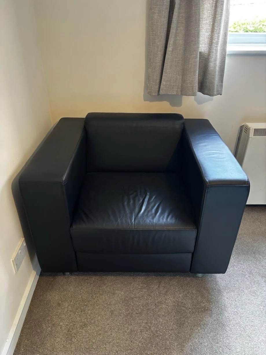 Pair of Modern Black Leather Armchairs