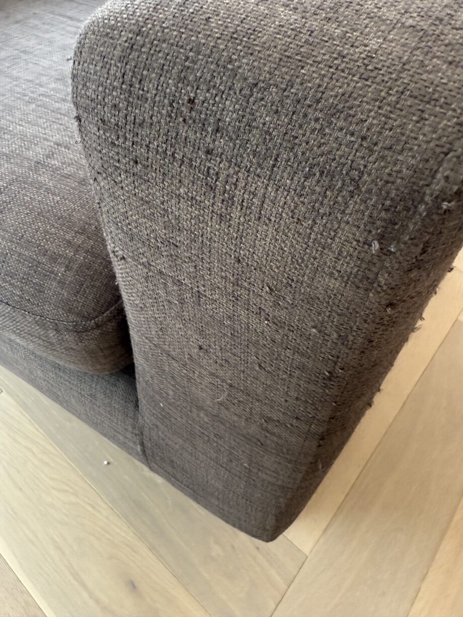 Dwell grey corner sofa, armchair and cuboid footstool