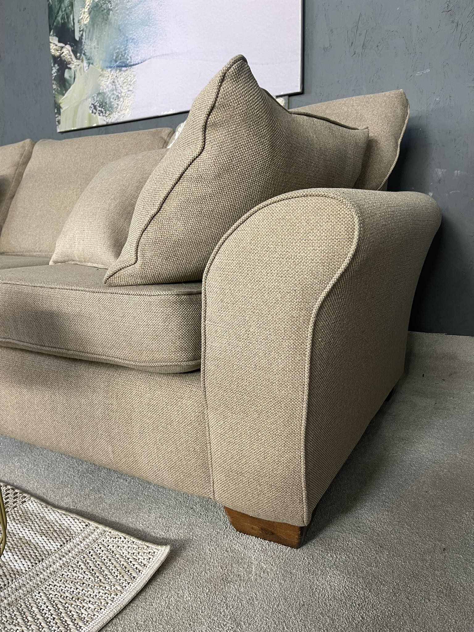 Next Beige L Shape Corner Sofa With High Back Cushions For Sale