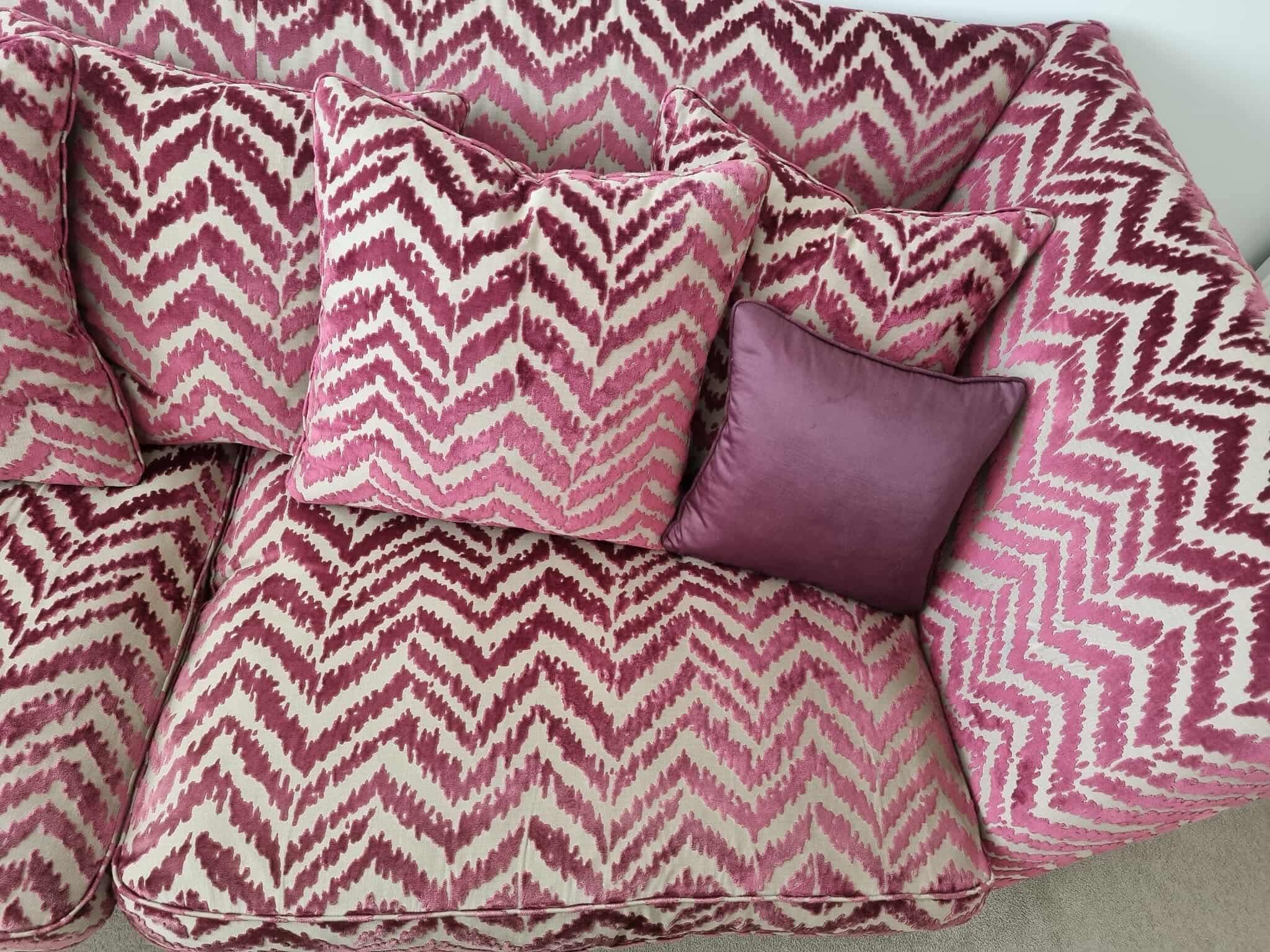 Sofology 4 seater Dark pink and gold patterned