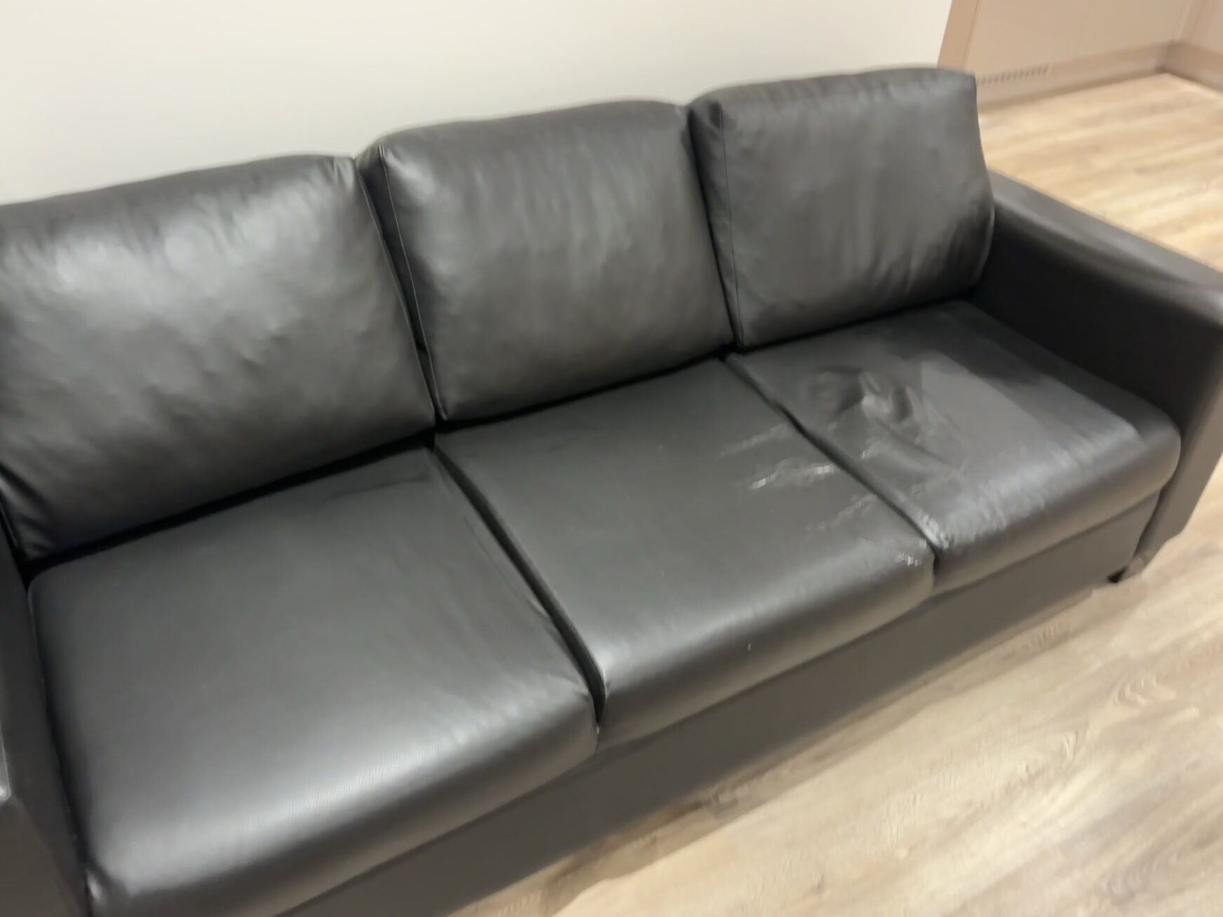 3 seater black leather sofa