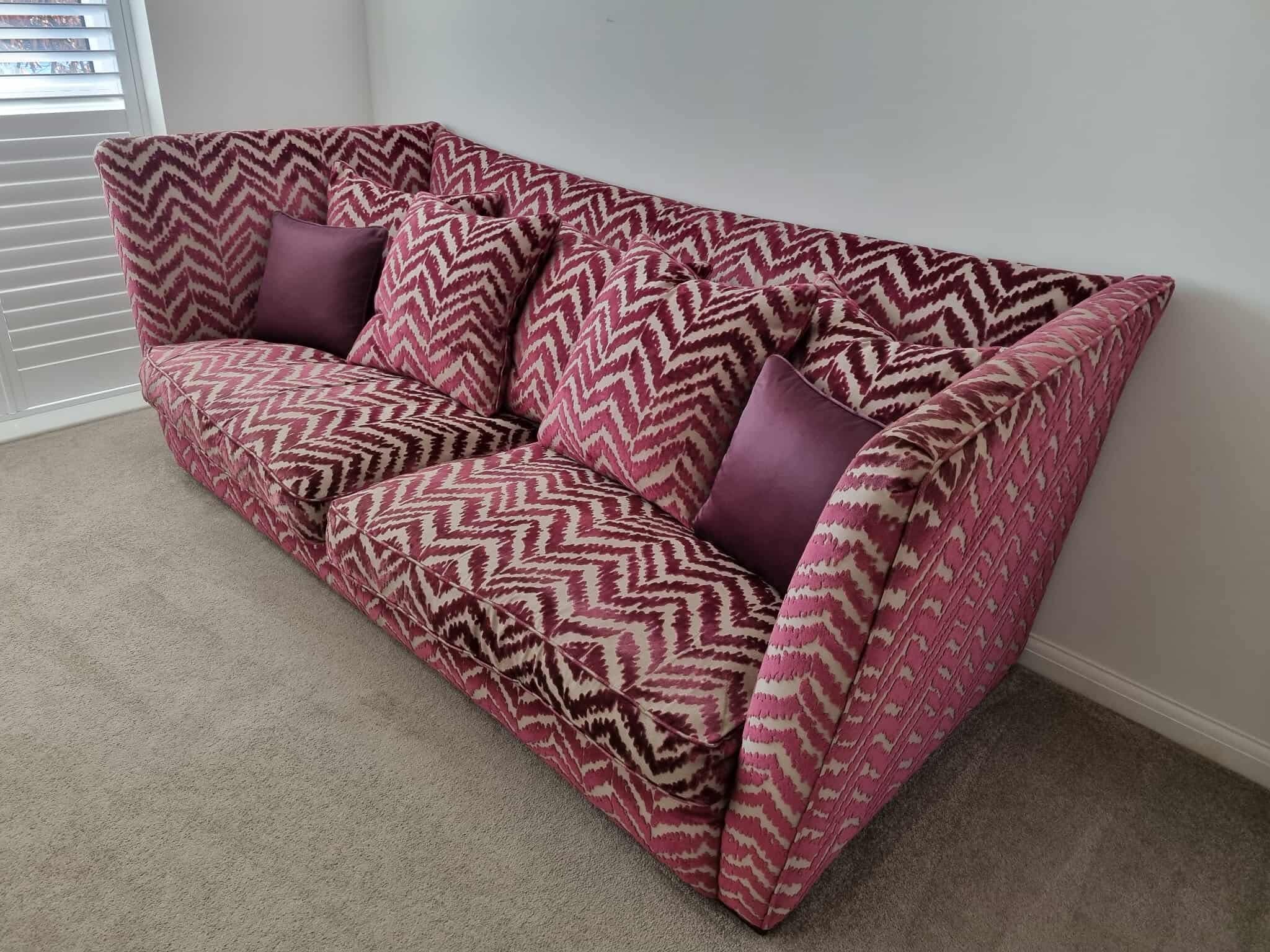 Sofology 4 seater Dark pink and gold patterned