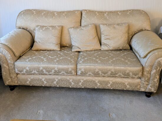 Furniture World Classic 2-Seater Sofa with Decorative Pattern & Matching Cushions