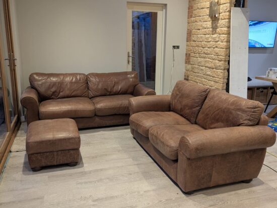 John Lewis Brown Leather Madison Sofas