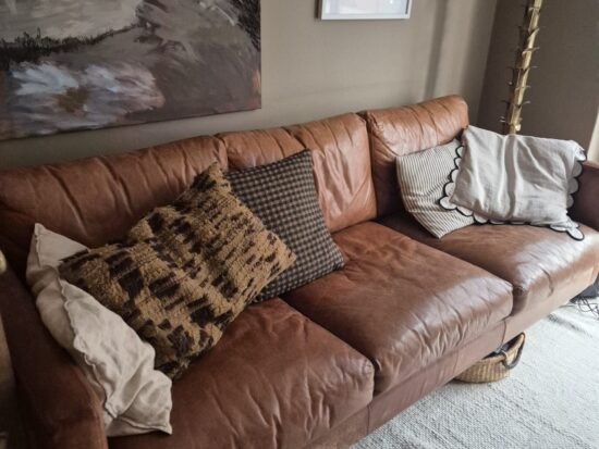 Tan slight distressed leather 3 Seater Sofa