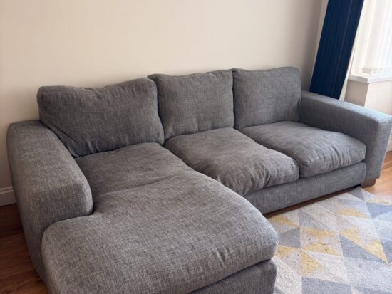 Next ‘Houghton Deep Relaxed Sit’ Mid Grey L-Shape Corner Sofa with Chaise – 4 Seater