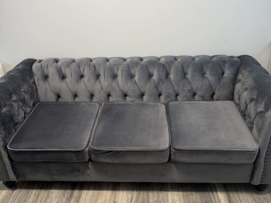 Grey Velvet 3 Seat Sofa